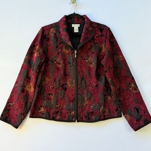 Christopher Banks Large‎ Floral Tapestry Jacket Black Red Reversible Cottagecore